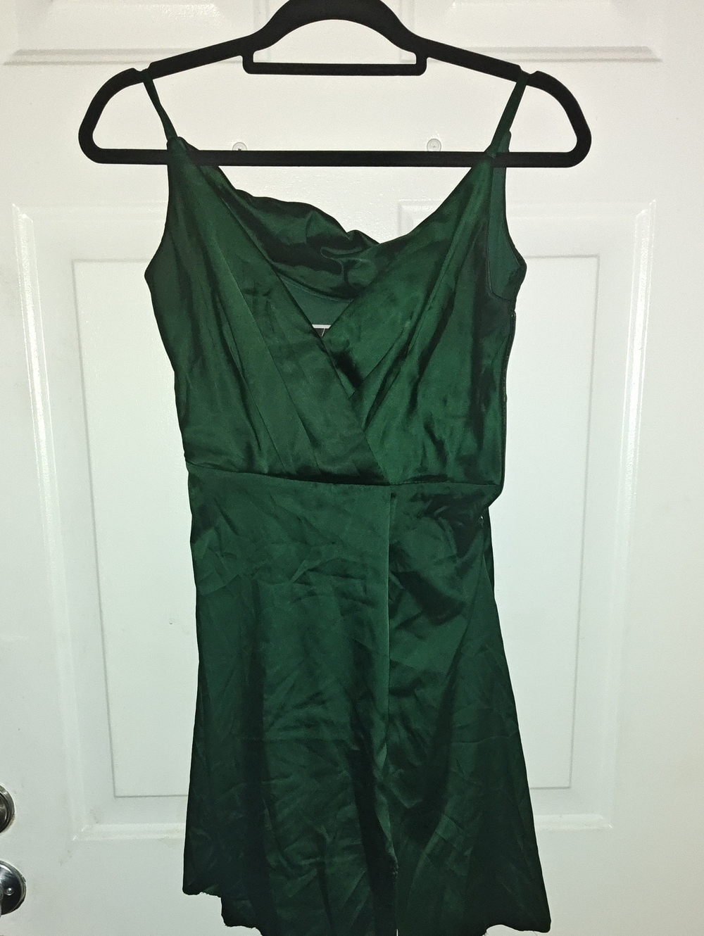 Celebrate It Emerald Green Satin Slip Dress with Cowl Neck